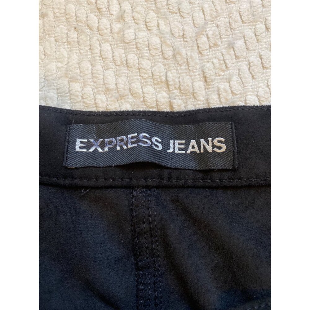Black Button-Front Faux Suede Mini Skirt By Express Jeans Size 12 With Pockets - Picture 5 of 6